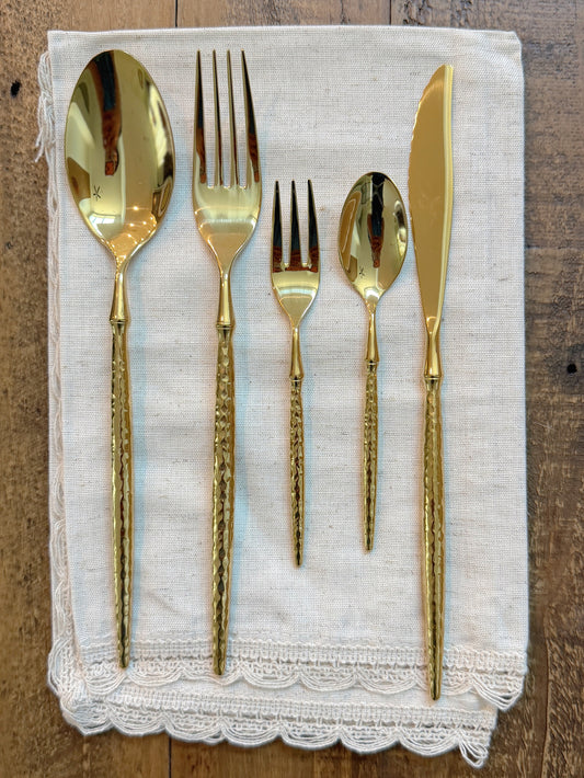 Hammered Gold 5-Piece Flatware Set