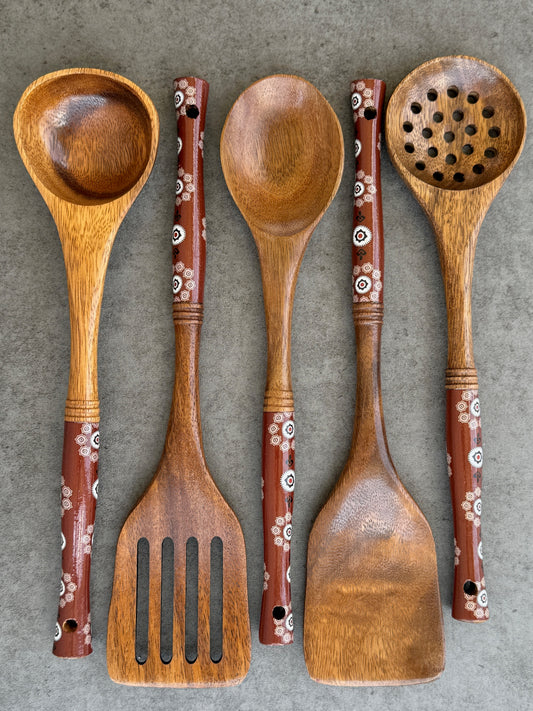 Wooden Cooking Utensils - Red